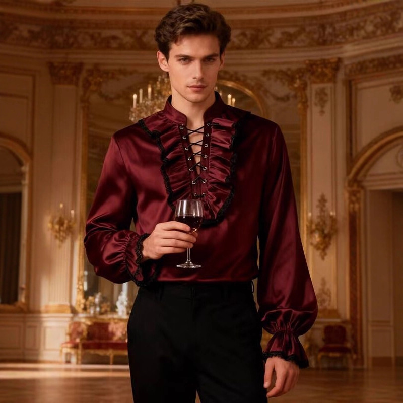 Layered Necklace Set - Chemise victorienne homme velours à volants